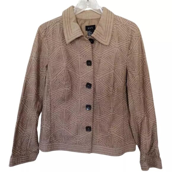 Suede Boho Jackets Women’s Size 14 Geometric Tan Brown Button Up Formal - Picture 1 of 12
